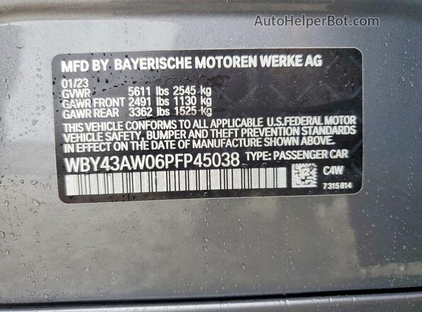 WBY43AW06PFP45038 2023 BMW I4 Gray Widok naklejki z numerem VIN