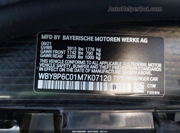 WBY8P6C01M7K07120 2021 BMW OTHER Dark Blue Engine compartment view