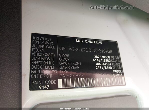 WD3PE7DD2GP310958 2016 MERCEDES-BENZ SPRINTER White Engine compartment view
