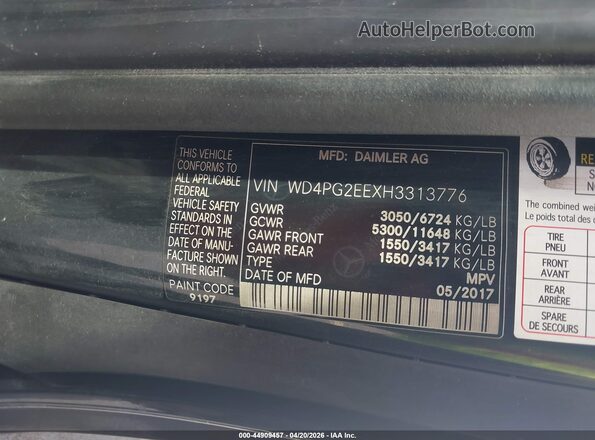WD4PG2EEXH3313776 2017 MERCEDES-BENZ METRIS Black Вид підкапотного простору