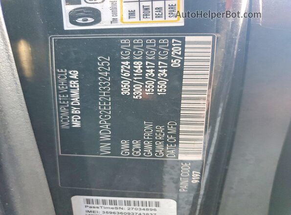 WDAPG2EE2H3324252 2017 MERCEDES-BENZ METRIS Black Widok naklejki z numerem VIN