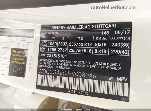 WDC0G4JB2HV008046 2017 MERCEDES-BENZ GLC 300 Белый Вид подкапотного пространства