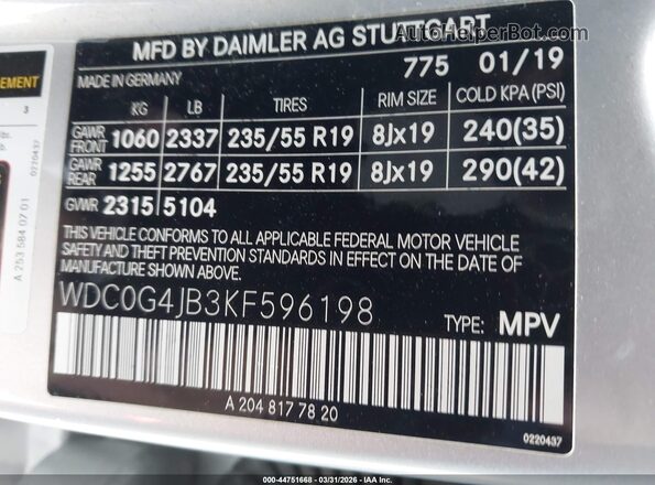 WDC0G4JB3KF596198 2019 MERCEDES-BENZ GLC 300 Silver Engine compartment view