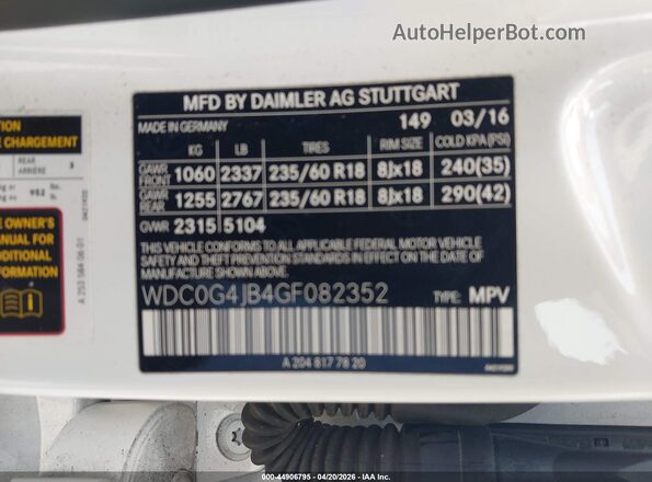 WDC0G4JB4GF082352 2016 MERCEDES-BENZ GLC 300 White Widok komory silnika