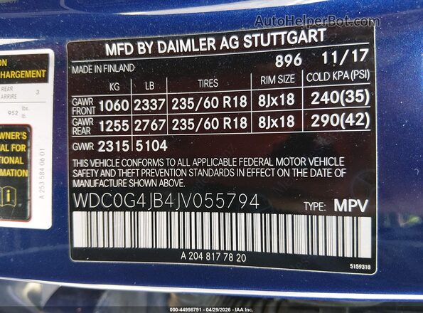 WDC0G4JB4JV055794 2018 MERCEDES-BENZ GLC 300 Blue 