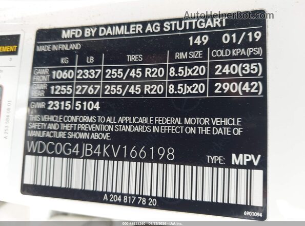 WDC0G4JB4KV166198 2019 MERCEDES-BENZ GLC 300 White Vista del compartimento del motor