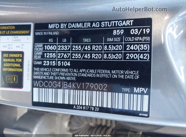 WDC0G4JB4KV179002 2019 MERCEDES-BENZ GLC 300 Silver Widok komory silnika