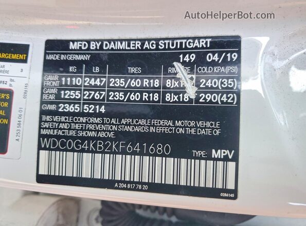 WDC0G4KB2KF641680 2019 MERCEDES-BENZ GLC-CLASS Белый 