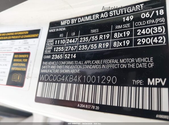 WDC0G4KB4K1001290 2019 MERCEDES-BENZ GLC 300 White 