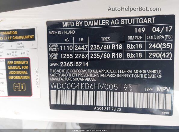 WDC0G4KB6HV005195 2017 MERCEDES-BENZ GLC 300 White Շարժիչի բաժամունքի տեսք