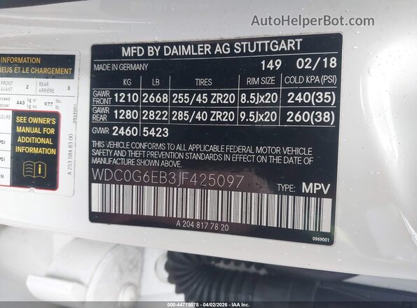 WDC0G6EB3JF425097 2018 MERCEDES-BENZ AMG GLC 43 White 