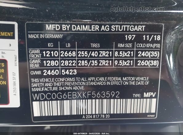 WDC0G6EBXKF563592 2019 MERCEDES-BENZ AMG GLC 43 Black Widok komory silnika
