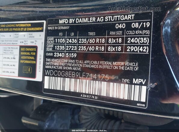 WDC0G8EB9LF714175 2020 MERCEDES-BENZ GLC 300 Black Вид підкапотного простору
