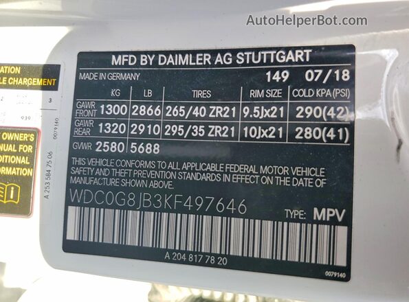 WDC0G8JB3KF497646 2019 MERCEDES-BENZ GLC-CLASS Белый Вид подкапотного пространства