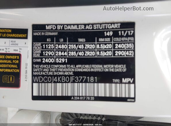 WDC0J4KB0JF377181 2018 MERCEDES-BENZ GLC 300 COUPE White Вид підкапотного простору