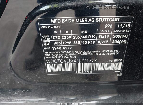 WDCTG4EB0GJ224734 2016 MERCEDES-BENZ GLA 250 Black ძრავის განყოფილების ხედი