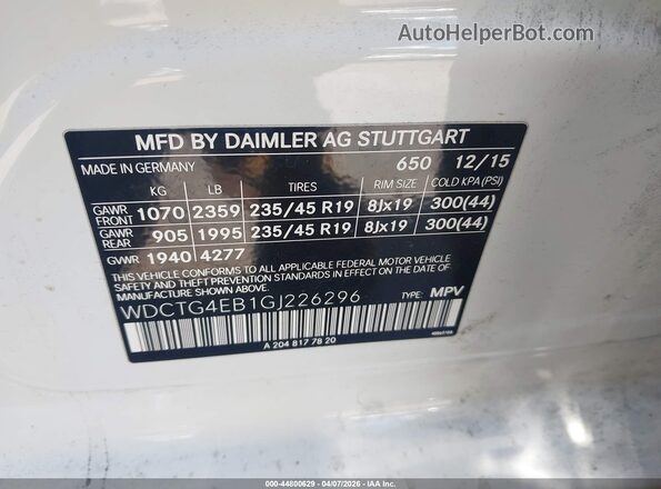 WDCTG4EB1GJ226296 2016 MERCEDES-BENZ GLA 250 White ძრავის განყოფილების ხედი