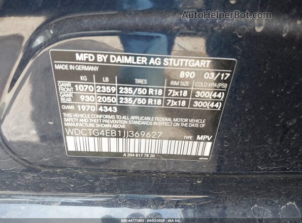 WDCTG4EB1JJ369627 2018 MERCEDES-BENZ GLA 250 Dark Blue Вид підкапотного простору