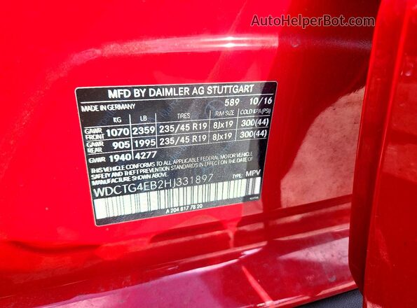 WDCTG4EB2HJ331897 2017 MERCEDES-BENZ GLA Red Սալոնի 360 աստիճան տեսք