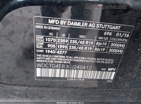 WDCTG4EB3GJ240412 2016 MERCEDES-BENZ GLA 250 Black Widok komory silnika