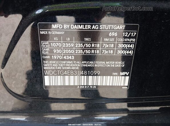 WDCTG4EB3JJ481099 2018 MERCEDES-BENZ GLA 250 Black Շարժիչի բաժամունքի տեսք