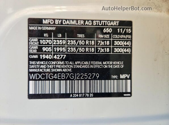 WDCTG4EB7GJ225279 2016 MERCEDES-BENZ GLA White ძრავის განყოფილების ხედი