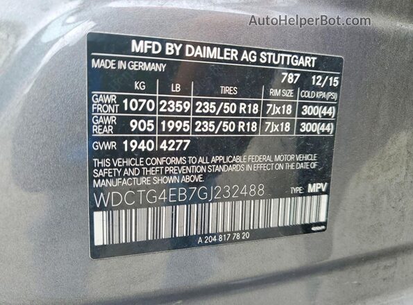 WDCTG4EB7GJ232488 2016 MERCEDES-BENZ GLA Gray Вид підкапотного простору