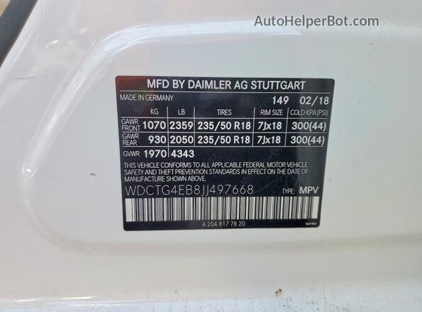 WDCTG4EB8JJ497668 2018 MERCEDES-BENZ GLA Белый Вид подкапотного пространства