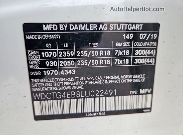 WDCTG4EB8LU022491 2020 MERCEDES-BENZ GLA White 