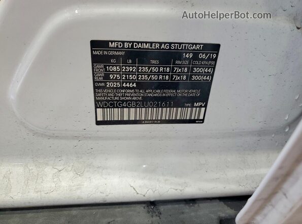 WDCTG4GB2LU021611 2020 MERCEDES-BENZ GLA White Вид підкапотного простору
