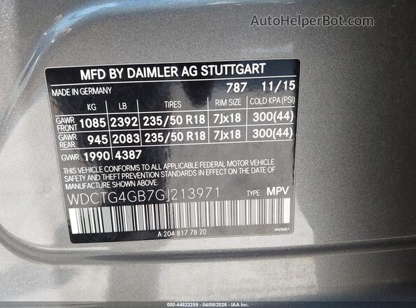 WDCTG4GB7GJ213971 2016 MERCEDES-BENZ GLA 250 Серый Вид подкапотного пространства