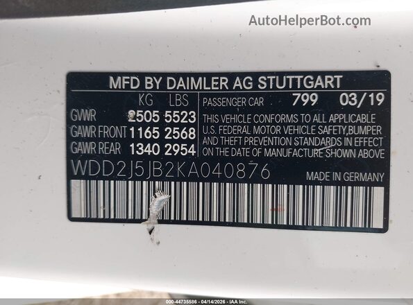 WDD2J5JB2KA040876 2019 MERCEDES-BENZ CLS-CLASS Cream Widok komory silnika