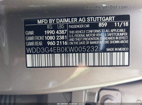 WDD3G4EB0KW005232 2019 MERCEDES-BENZ A 220 Silver Շարժիչի բաժամունքի տեսք
