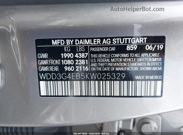 WDD3G4EB5KW025329 2019 MERCEDES-BENZ A 220 Gray ძრავის განყოფილების ხედი