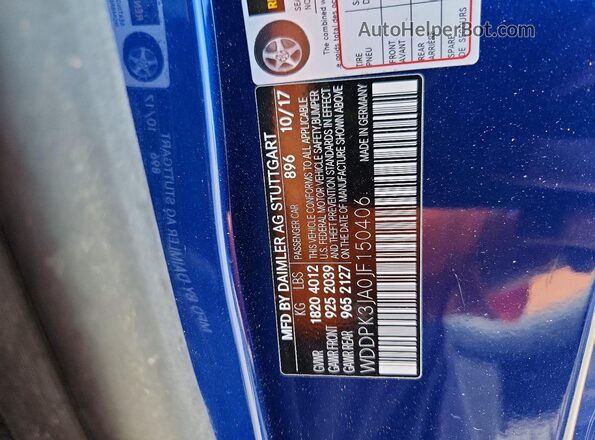 WDDPK3JA0JF150406 2018 MERCEDES-BENZ SLC Blue VIN sticker view