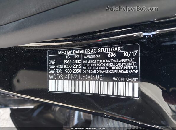 WDDSJ4EB2JN600682 2018 MERCEDES-BENZ CLA 250 Black Շարժիչի բաժամունքի տեսք