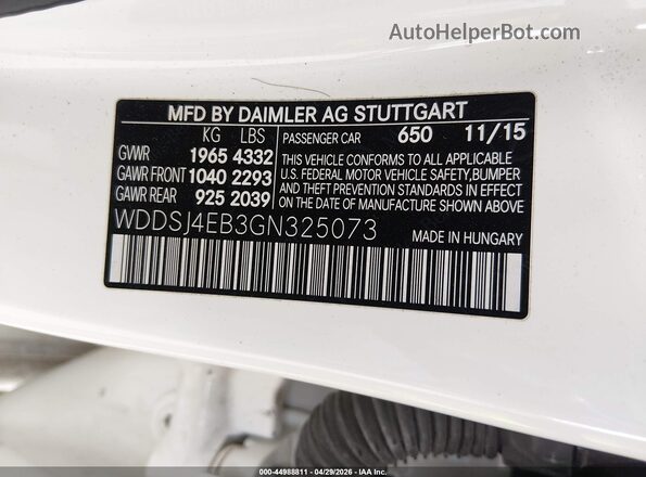 WDDSJ4EB3GN325073 2016 MERCEDES-BENZ CLA 250 Белый Вид подкапотного пространства
