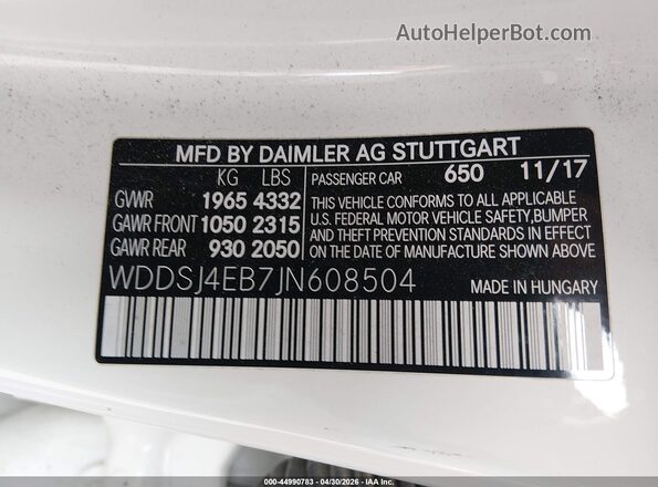 WDDSJ4EB7JN608504 2018 MERCEDES-BENZ CLA 250 White Շարժիչի բաժամունքի տեսք