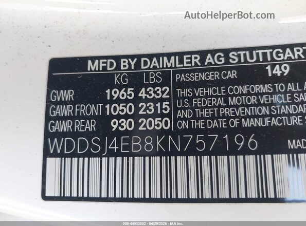 WDDSJ4EB8KN757196 2019 MERCEDES-BENZ CLA 250 White 