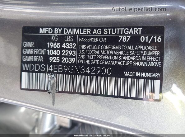 WDDSJ4EB9GN342900 2016 MERCEDES-BENZ CLA 250 Gray Շարժիչի բաժամունքի տեսք