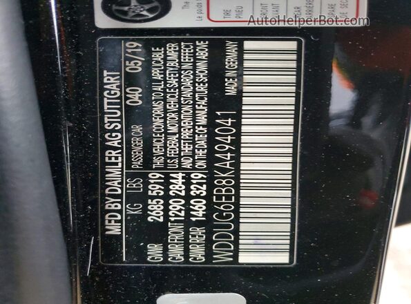 WDDUG6EB8KA494041 2019 MERCEDES-BENZ S Черный 