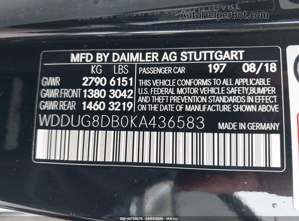 WDDUG8DB0KA436583 2019 MERCEDES-BENZ S-CLASS Black Շարժիչի բաժամունքի տեսք