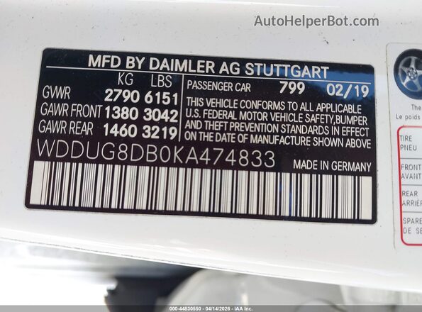 WDDUG8DB0KA474833 2019 MERCEDES-BENZ S-CLASS Белый Вид подкапотного пространства