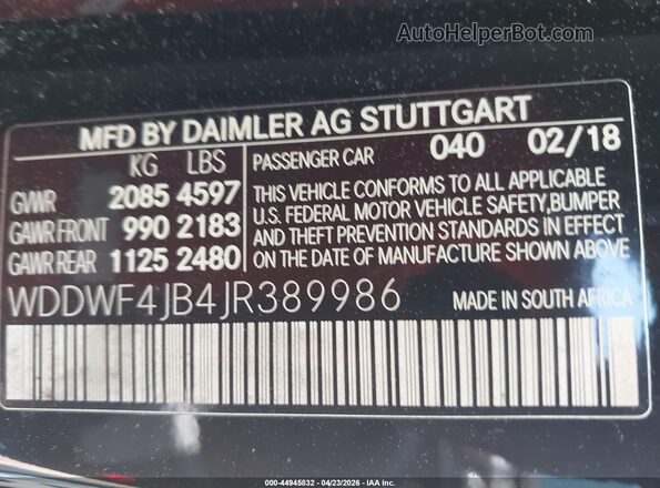 WDDWF4JB4JR389986 2018 MERCEDES-BENZ C-CLASS Black Engine compartment view