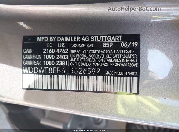 WDDWF8EB6LR526592 2020 MERCEDES-BENZ C-CLASS Silver Вид підкапотного простору