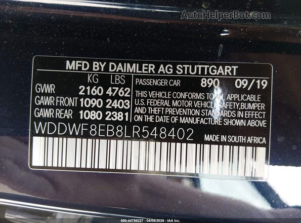 WDDWF8EB8LR548402 2020 MERCEDES-BENZ C-CLASS Blue Vista del compartimento del motor