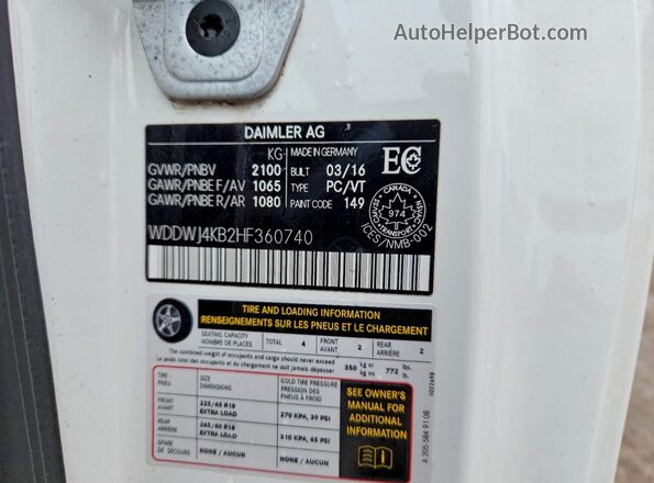 WDDWJ4KB2HF360740 2017 MERCEDES-BENZ C White Widok naklejki z numerem VIN