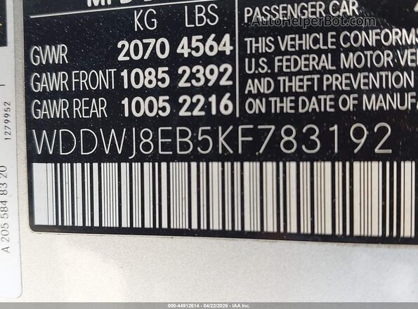 WDDWJ8EB5KF783192 2019 MERCEDES-BENZ C-CLASS Silver Vista del compartimento del motor