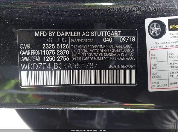 WDDZF4JB0KA555787 2019 MERCEDES-BENZ E-CLASS Black Շարժիչի բաժամունքի տեսք
