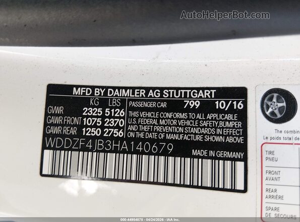 WDDZF4JB3HA140679 2017 MERCEDES-BENZ E-CLASS White Vista del compartimento del motor